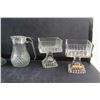 Image 7 : Kerosene Lamp, (4) Glass Platters, Vases, Sugar Dish and Goblets