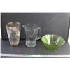 Image 1 : Decorative Glass Vase, Water Pitcher and Green Glass Bowl