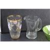 Image 2 : Decorative Glass Vase, Water Pitcher and Green Glass Bowl