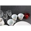 Image 4 : Glass Goblets, Saucers & Tea Cups, Dining Plate, Candle Cup, Anniversary Mug, Salt Shaker and Misc.