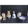 Image 2 : Porcelain Animal Figurines, Ceramic Bell, Salt & Pepper Shakers, Tea Cup, Amber Glass Candle Holder 