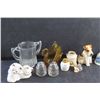 Image 3 : Porcelain Animal Figurines, Ceramic Bell, Salt & Pepper Shakers, Tea Cup, Amber Glass Candle Holder 