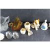 Image 7 : Porcelain Animal Figurines, Ceramic Bell, Salt & Pepper Shakers, Tea Cup, Amber Glass Candle Holder 