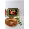 Image 2 : (3) Serving Trays, (5) Wood Bowls, Bell, Serving Utensils