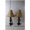 Image 1 : (2) Lamps with Tan Shades, Power On- No Bulbs 21" Tall