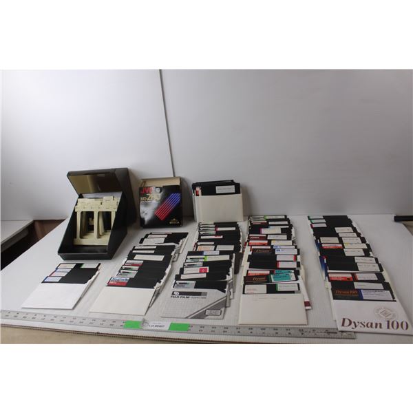 5 1/4" Floppy Discs with Games- Star Wars, Space Quest, Sim City, Misc. and Holder- As Is