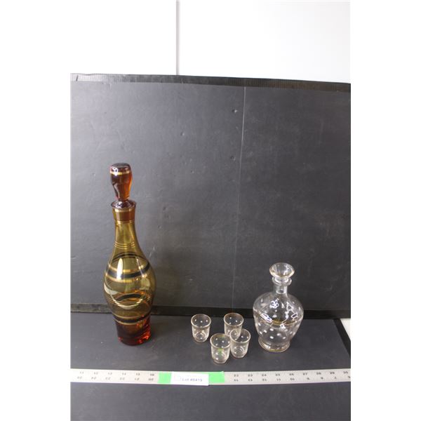 (4) Shot Glasses, (2) Decanters Up to 14.5" Tall