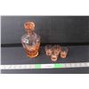 Image 1 : Orange Etched Glass Decanter 7.75" Tall & (4) Shot Glasses
