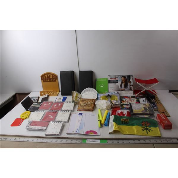 Office Lot- Notebooks, 2025 Desk Calendar, Clip on Night Driving Glasses, Misc.