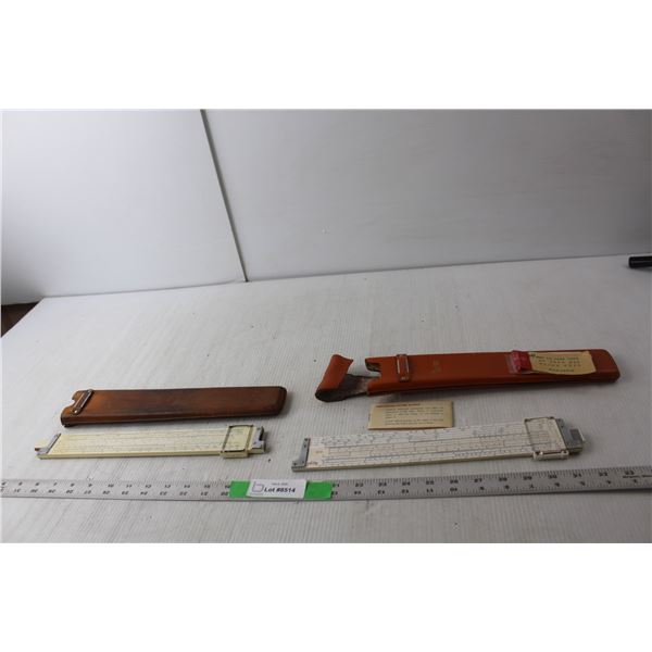 (2) K & E Engineering Slides- 4080-3 (Glass Missing) & Decilon 10 (Broken Flap on Case)