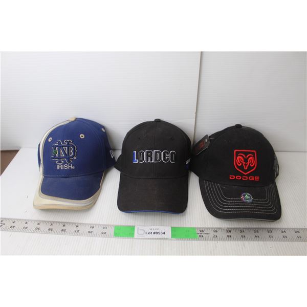 (3) Baseball Caps- Dodge, Lordco. University of Notre Dame
