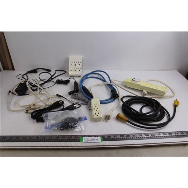Assorted Electrical and Electronic Cables, Power Bar with Timer - Powers On