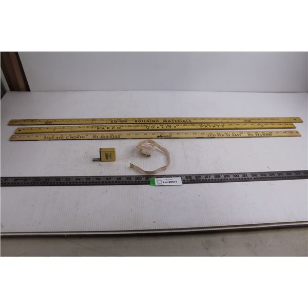(3) Wooden 36" Meter Sticks, Lennox Pocket Size Tape Measure, Tailor's Tape Measure