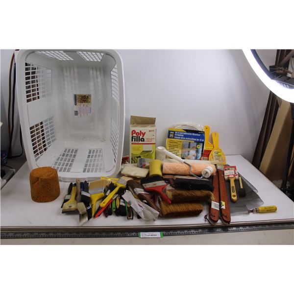 Assorted Paint Supplies, Some Used(Brushes, Rollers, Misc.), Laundry Basket