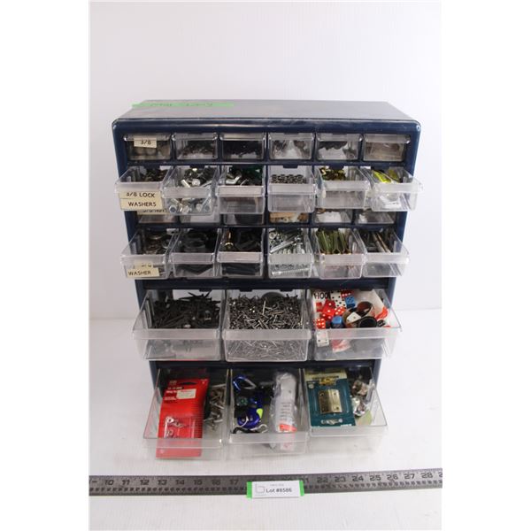 34 Compartment Parts Organizer Storage with Contents 15" x 18.5" x 6.25"