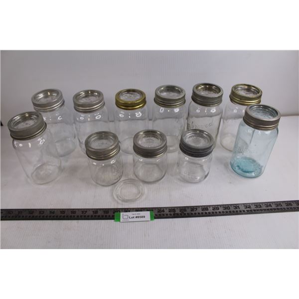 (11) Glass Canning Jars with Lids