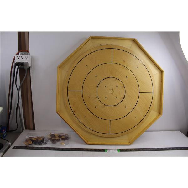 Wooden Double Sided Game Board (Crokinole & Checkers) with Game Pieces 27.5" x 27.5"