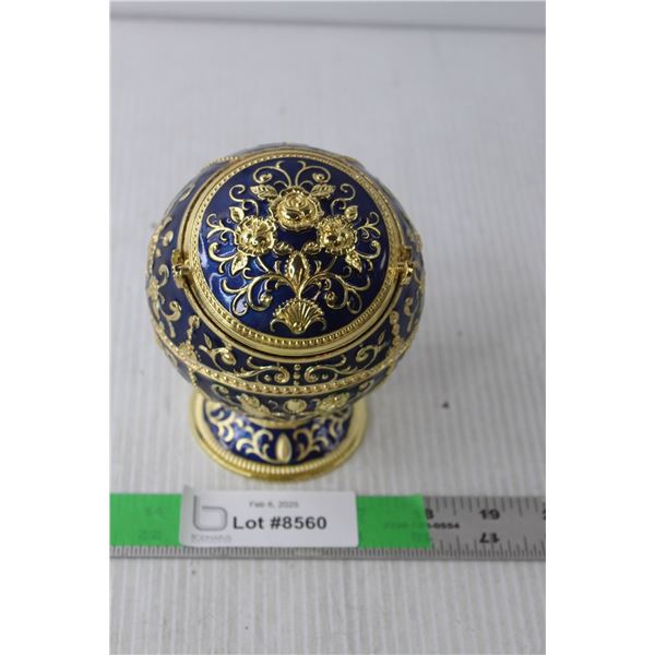 TXX Gold and Blue Colored Embossed Metal Ash Tray, Globe with Rotating Lid 4".5" Tall