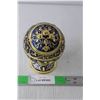 Image 1 : TXX Gold and Blue Colored Embossed Metal Ash Tray, Globe with Rotating Lid 4".5" Tall