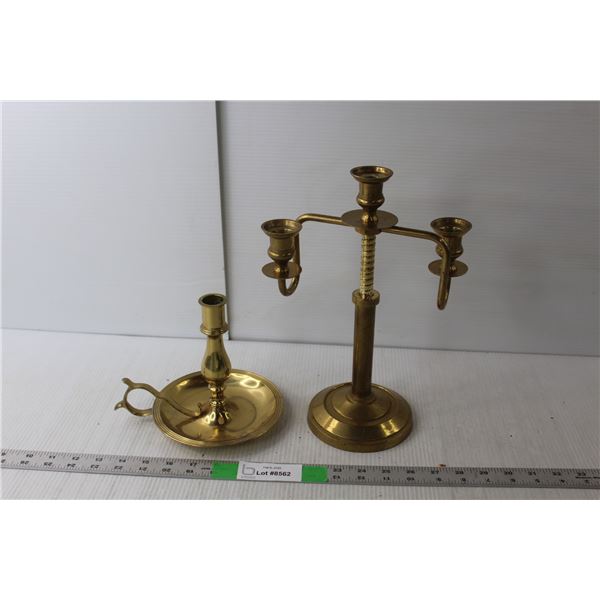 Brass Candleholder and Candelabra with Adjustable Height Up to 12" Tall