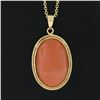Image 5 : Vintage 14k Gold Bezel Oval Cabochon Pink Coral w/ Twisted Frame Pendant & Chain