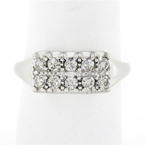 Vintage 14k White Gold.45 ctw Dual Two Row Round Fishtail Prong Diamond Band Rin