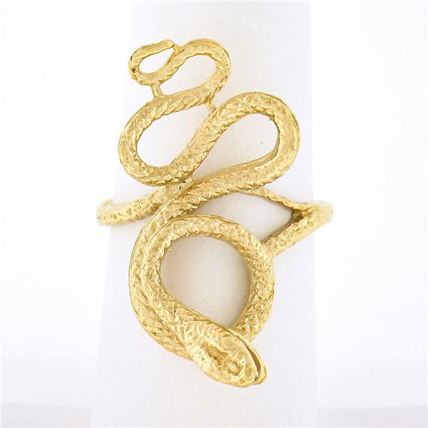 Vintage 14k Yellow Gold Textured Detailed Coiled Snake Statement Wrap Band Ring
