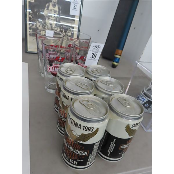 1993 Daytona HD Beer 6 Pack, Bucs Superbowl Champion Glasses