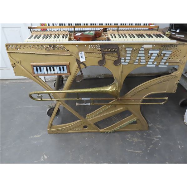 Wurhlister Piano Base Unique One of A Kind Art w/Trombone by Local Artist