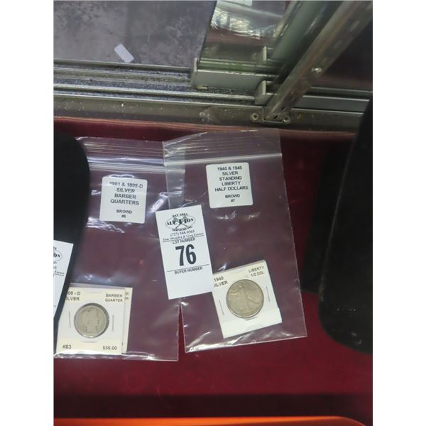 1901/1908 Barber Quarters, 1940/1945 Standing Liberty Half Dollars