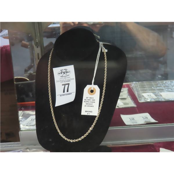 Silver .925  20"  Rope Chain - 23g