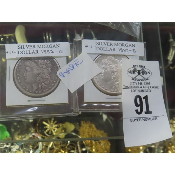 2-1882-O/1887-S Silver Morgan Dollar - 2 X $