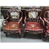 Image 1 : Ornately Carved Dragon Claw Foot Oriental Armchairs w/Marble Inlay - Pair