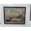 Image 1 : Framed Oil On Canvas Seaport Scene - 24  X  30
