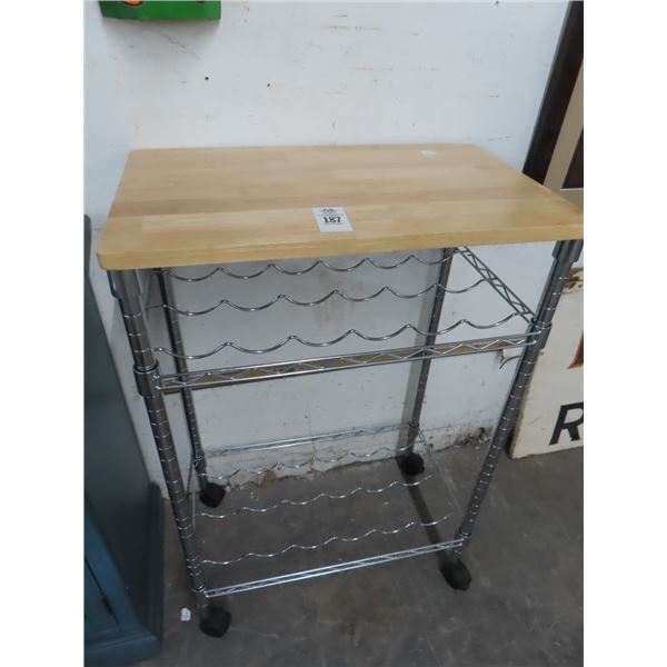 Oak Cut Board Top Wine Bottle Cart