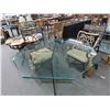 Image 1 : Glass Octangular Dining Table w/2 Rolling Tile Inlay Armchairs