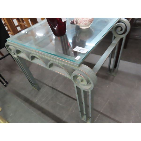 Metal Base Glasstop End Table