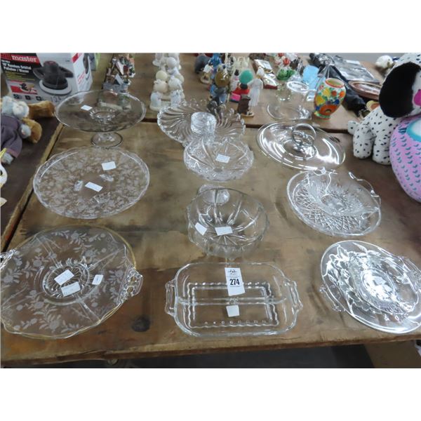 Etched and Asst. Cake Plates Serving Dishes, Crystal