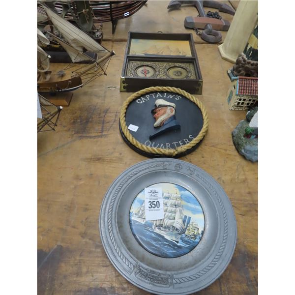 Schnoor Motif Barometer, Captain Sign Tall Ship Wall Plate