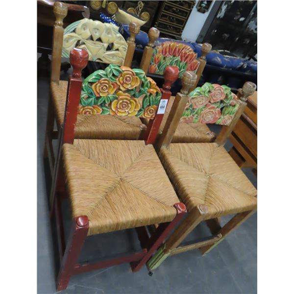 Ornately Carved Rush Chairs - Set of 4