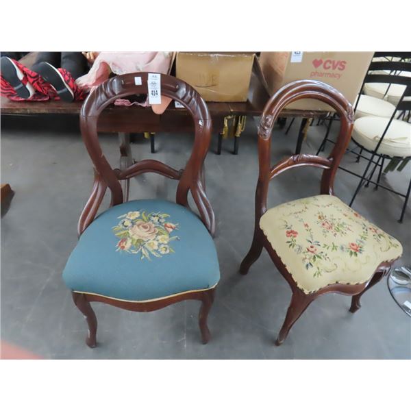 Carved Mahogany Needlepoint Chairs - 2