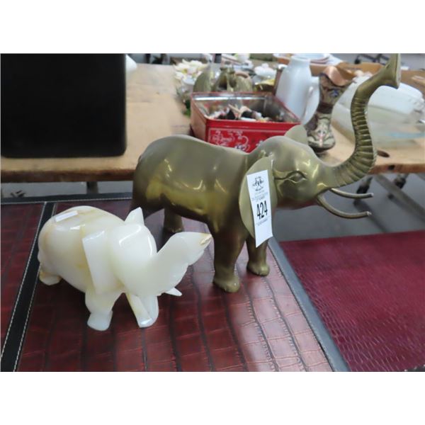 Alabaster/Brass Elephant Décor - 2