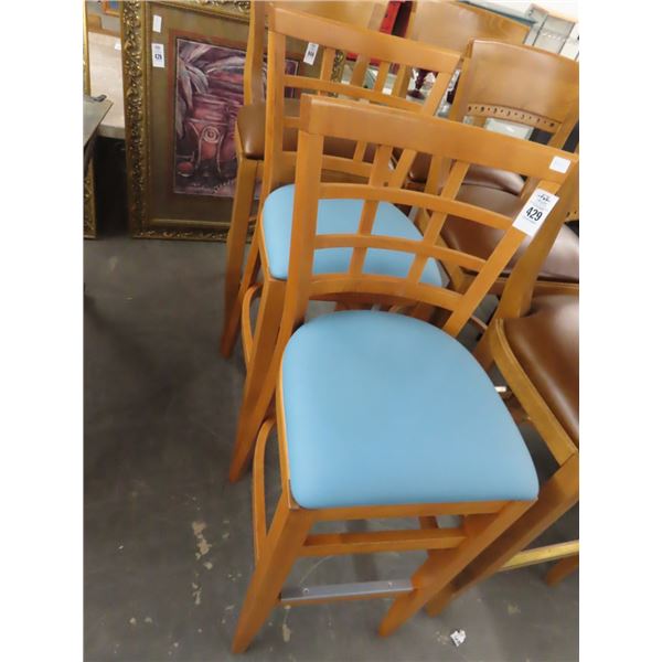 Oak Contemporary Blue Padded Bar Stools - Pair