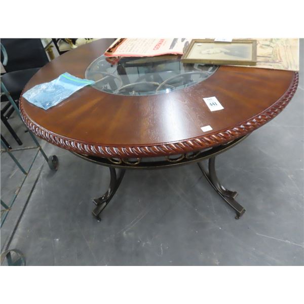 Ornamental Iron Base Burl Glasstop Table