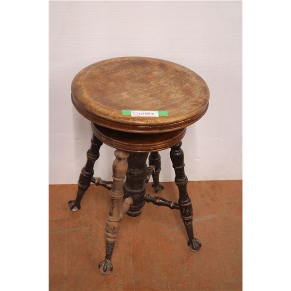 * Antique Eagle Claw Foot w/Glass Globe Piano Swivel Stool - 14.5" x 20.5" - Some Wear