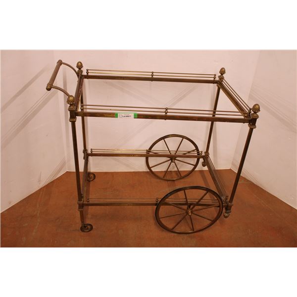 * Antique Brass Tea Cart - Missing Glass Shelves - 35" x 19" x 34" - Some Wear