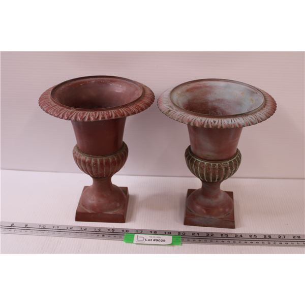 (2) Painted Brass Urn Pots - 9" x 8"