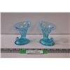 Image 1 : (2) Hobnail Blue Art Glass Cornucopia - 4" Tall