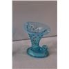 Image 3 : (2) Hobnail Blue Art Glass Cornucopia - 4" Tall