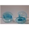 Image 4 : (2) Hobnail Blue Art Glass Cornucopia - 4" Tall